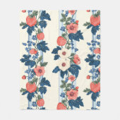 Vintage Erdbeeren & Blaue Blätter Blumenmuster Fleecedecke (Vorderseite)