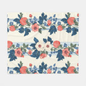 Vintage Erdbeeren & Blaue Blätter Blumenmuster Fleecedecke (Vorderseite (Horizontal))