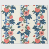 Vintage Erdbeeren & Blaue Blätter Blumenmuster Geschenkpapier (Flach)