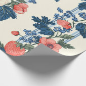 Vintage Erdbeeren & Blaue Blätter Blumenmuster Geschenkpapier (Ecke)
