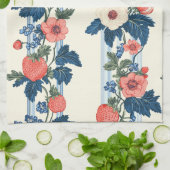 Vintage Erdbeeren & Blaue Blätter Blumenmuster Geschirrtuch (Gefaltet)