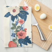 Vintage Erdbeeren & Blaue Blätter Blumenmuster Geschirrtuch (Viertel Falte)