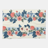 Vintage Erdbeeren & Blaue Blätter Blumenmuster Geschirrtuch (Horizontal)