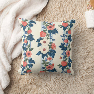 Vintage Erdbeeren & Blaue Blätter Blumenmuster Kissen