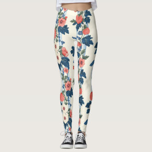 Vintage Erdbeeren & Blaue Blätter Blumenmuster Leggings
