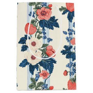 Vintage Erdbeeren & Blaue Blätter Blumenmuster Mittlere Geschenktüte