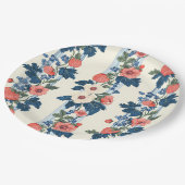 Vintage Erdbeeren & Blaue Blätter Blumenmuster Pappteller (Schrägansicht)