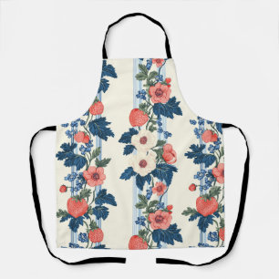 Vintage Erdbeeren & Blaue Blätter Blumenmuster Schürze