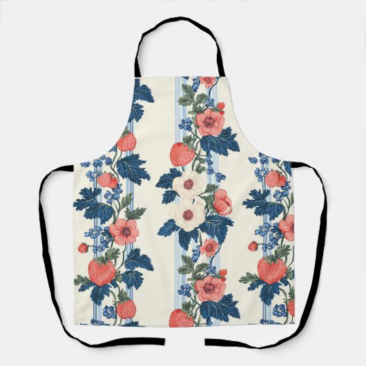 Vintage Erdbeeren & Blaue Blätter Blumenmuster Schürze (Vorderseite)
