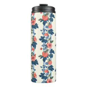 Vintage Erdbeeren & Blaue Blätter Blumenmuster Thermosbecher