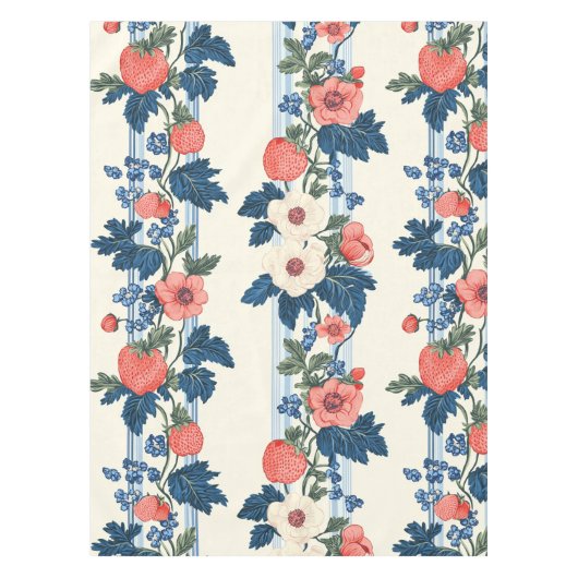 Vintage Erdbeeren & Blaue Blätter Blumenmuster Tischdecke (Vorderseite)