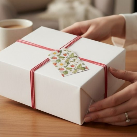 Vintage-Erdbeeren-Daisy-Botanik-Muster  Geschenkanhänger