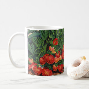 Vintage-Erdbeeren, Erdbeerpflanzen auf einem Bauer Kaffeetasse