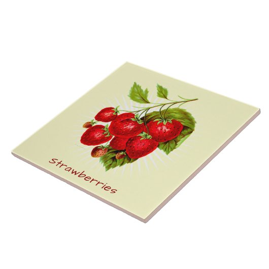 Vintage Erdbeeren Frucht Botanische Kunst Fliese (Seite)