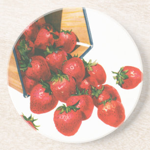 Vintage-Erdbeeren im Korb, Lebensmittel Obst Beere Sandstein Untersetzer