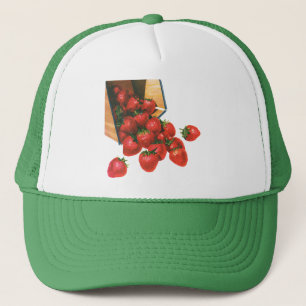 Vintage-Erdbeeren im Korb, Lebensmittel Obst Beere Truckerkappe