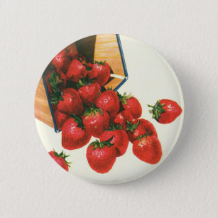 Vintage Erdbeeren in Körben, Obstbeeren Button