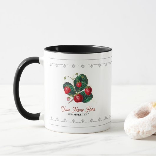 Vintage Erdbeeren mit Blätter Obstbauern Tasse (Mit Donut)