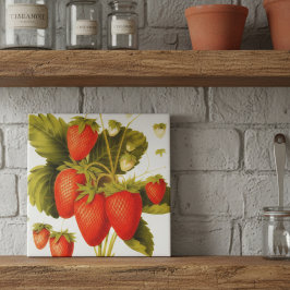 Vintage Erdbeeren mit grünen Blätter Fliese
