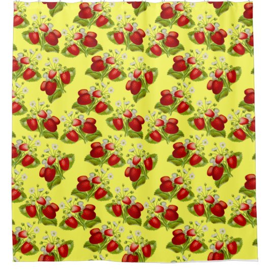 Vintage Erdbeeren mit Kernbrennstoff, gelbe Erdbee Duschvorhang (Vorderseite)