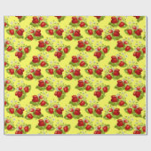 Vintage Erdbeeren mit Kernbrennstoff, gelbe Erdbee Geschenkpapier (Flach)