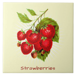 Vintage-Erdbeeren Obst Botanische Kunst Fliese