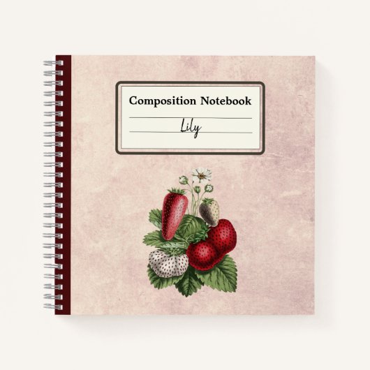 Vintage Erdbeeren Personalisiert Comp-Notebook Notizblock (Vorderseite)