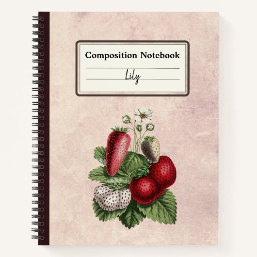 Vintage Erdbeeren Personalisiert Comp-Notebook Notizblock (Vorderseite)