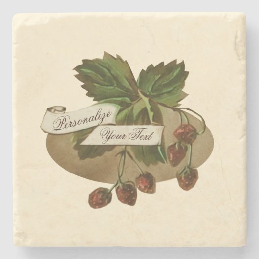 Vintage Erdbeeren Retro Frucht Alte Schule Steinuntersetzer (Vorderseite)