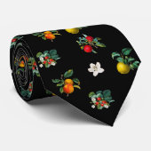 Vintage Erdbeeren und Apfelzweige schwarz Krawatte (Gerollt)