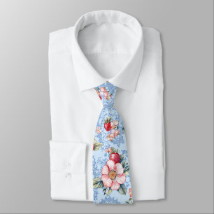 Vintage-Erdbeeren- und Blumenmuster Krawatte