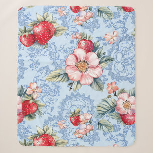 Vintage-Erdbeeren- und Blumenmuster Sherpadecke