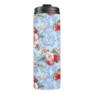 Vintage-Erdbeeren- und Blumenmuster Thermosbecher