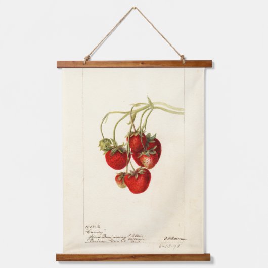 Vintage Erdbeeren Zeichnend Art Wandteppich Mit Holzrahmen (Vorderseite)