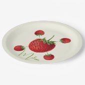 Vintage Erdbeerkunst Name personalisiert Pappteller (Schrägansicht)