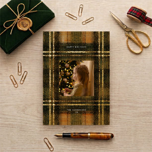 Vintage-Erdfarbene-Tartan-Preppy-Foto Folien Feiertagskarte