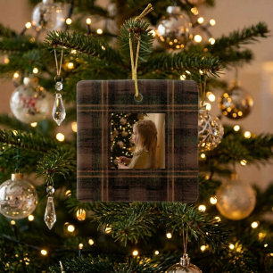 Vintage-Erdfarbene-Tartan-Preppy-Foto Keramikornament