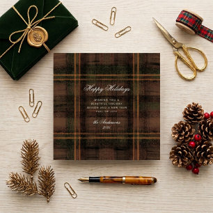 Vintage-Erdtöne-Tartan-Vornehm-Ohne-Foto Feiertagskarte