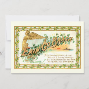 Vintage Erin Go Bragh, Harfe und Kleeblätter Feiertagskarte