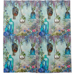 Vintage Erinnerungen Wisteria lila blaue Schlüssel Duschvorhang