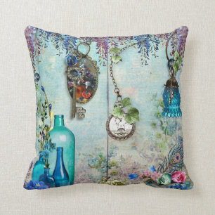 Vintage Erinnerungen Wisteria lila blaue Schlüssel Kissen