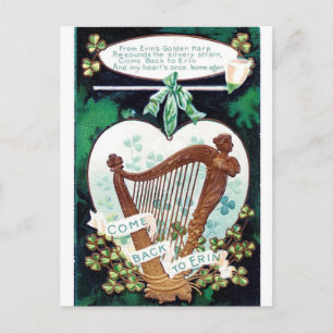 Vintage Erin's Golden Harp St. Patricks Day Postkarte