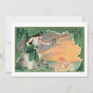 Vintage Erin's Isle Irish Maiden mit Kleeblättern Feiertagskarte