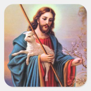 Vintage Erlöser Jesus Der Hirte Quadratischer Aufkleber