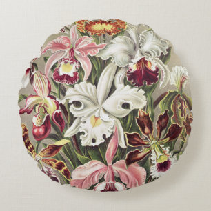 Vintage Ernst Haeckel Orchideen Botanischer Druck Rundes Kissen