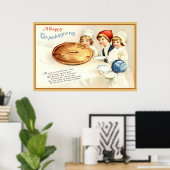 Vintage Erntedank Children & Pumpkin Pie Card Poster (Heimbüro)