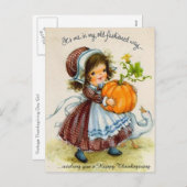 Vintage Erntedank Day Girl Feiertagspostkarte (Vorne/Hinten)