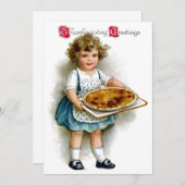 Vintage Erntedank Girl with Pie Feiertagskarte (Vorne/Hinten)