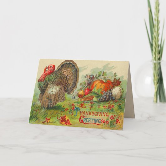 Vintage Erntedank-Karte Feiertagskarte (Vorderseite)