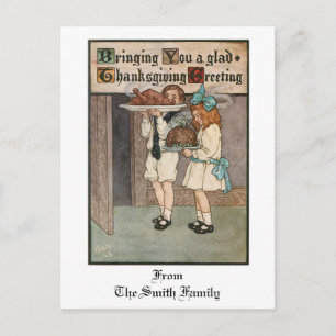Vintage Erntedank Kinder mit der Türkei Feiertagspostkarte